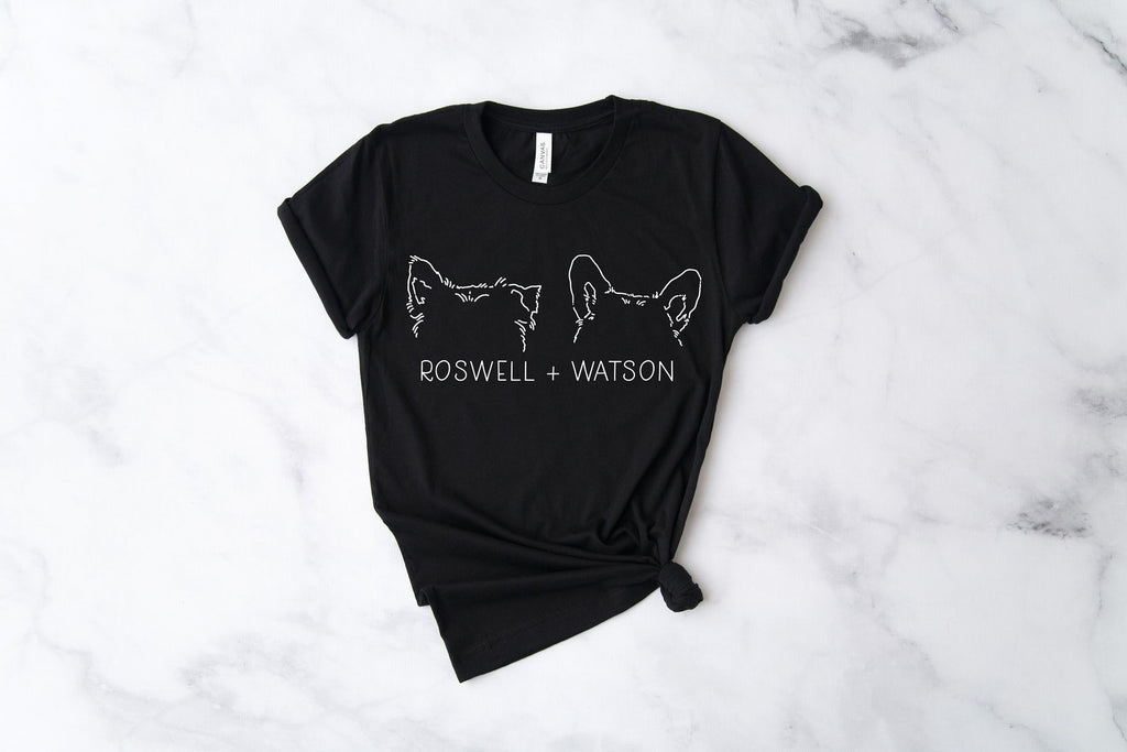 Personalized Multiple Dog, Cat, or Other Pet's Ears Outline Tattoo Inspired T-Shirt in Black