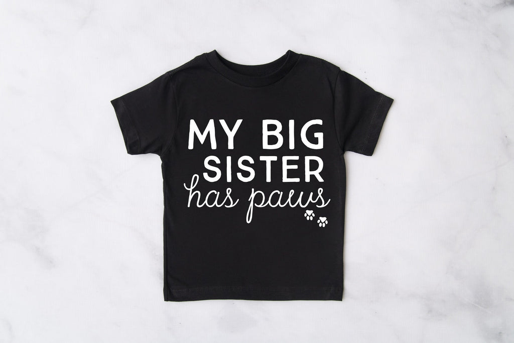 INFANT, TODDLER, or YOUTH Custom My Sister Has Paws Kid's T-Shirt in Black