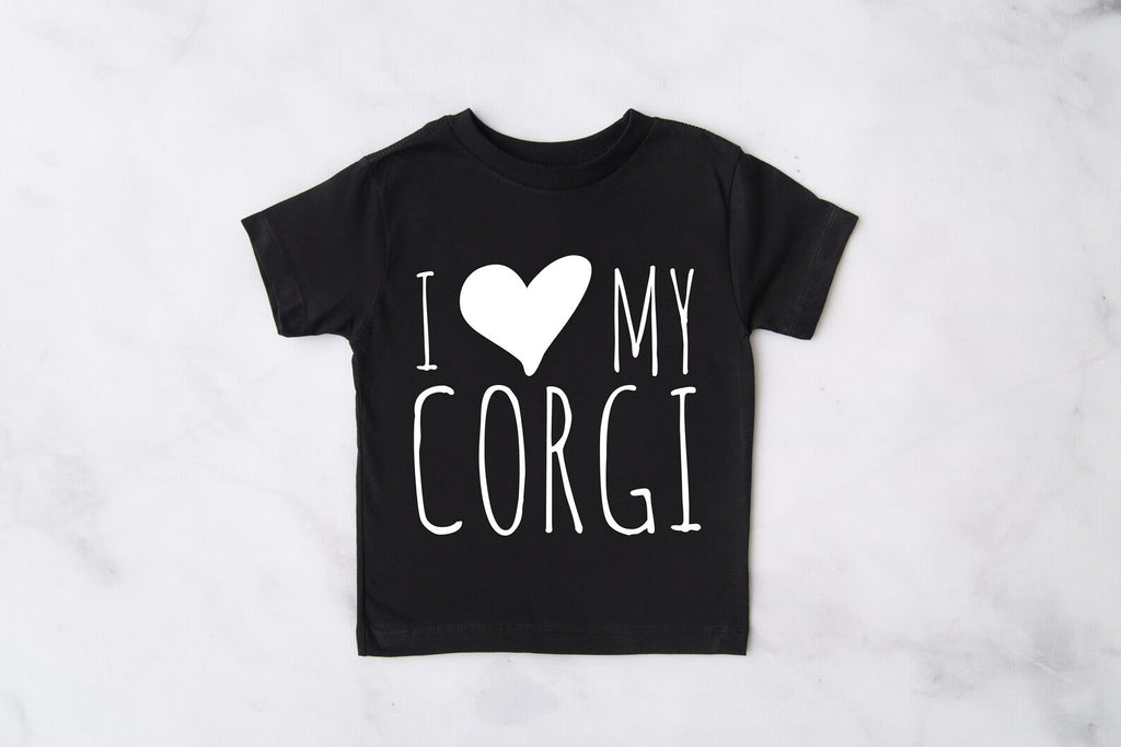 INFANT, TODDLER, or YOUTH Custom I Love My Corgi Kid's T-Shirt in Black