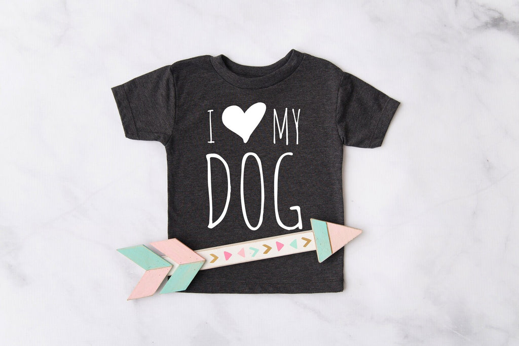INFANT, TODDLER, or YOUTH Custom I Love My Dog Kid's T-Shirt in Dark Grey Heather