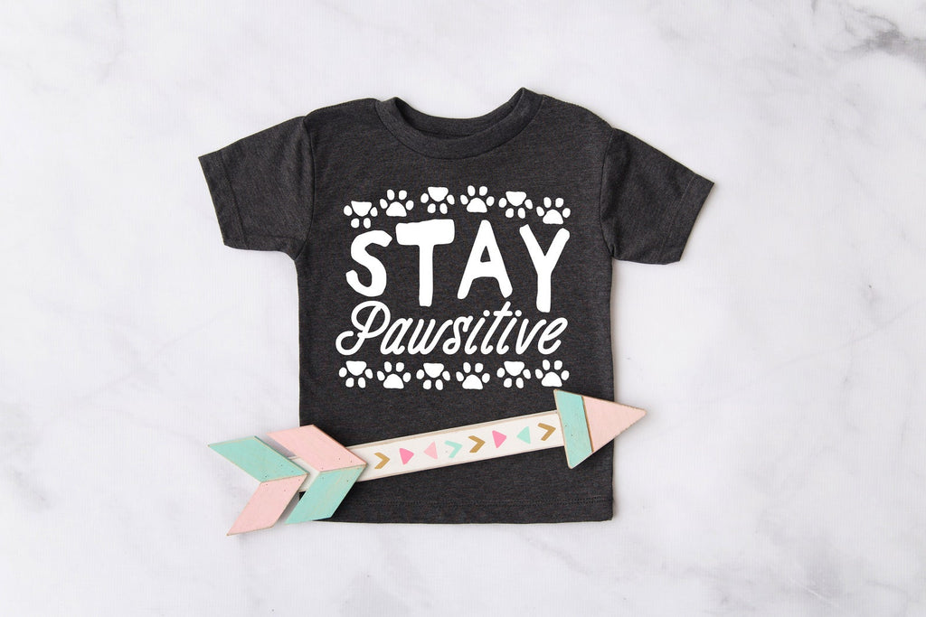 INFANT, TODDLER, or YOUTH Stay Pawsitive Kid's T-Shirt in Dark Grey Heather