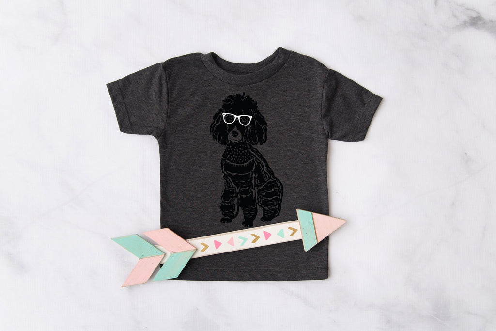 INFANT, TODDLER, or YOUTH Custom Pick a Breed Linocut Dog Wearing Glasses Kids T-Shirt in Dark Grey Heather