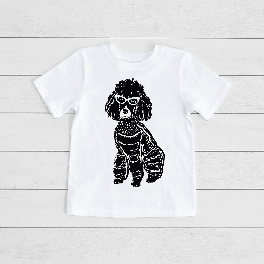 INFANT, TODDLER, or YOUTH Custom Pick a Breed Linocut Dog Wearing Glasses Kids T-Shirt in White