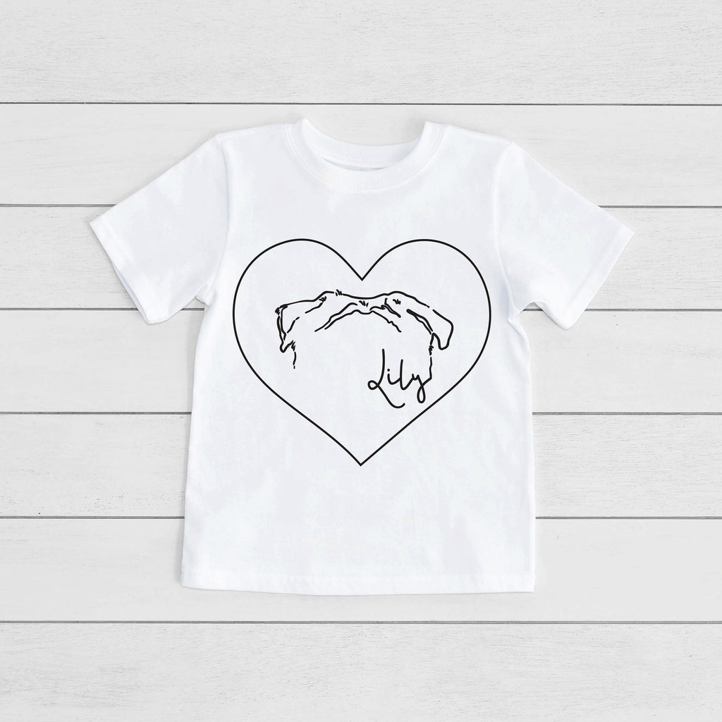 INFANT, TODDLER, or YOUTH Custom Dog or Cat Ears Heart Outline Kid's T-Shirt in White