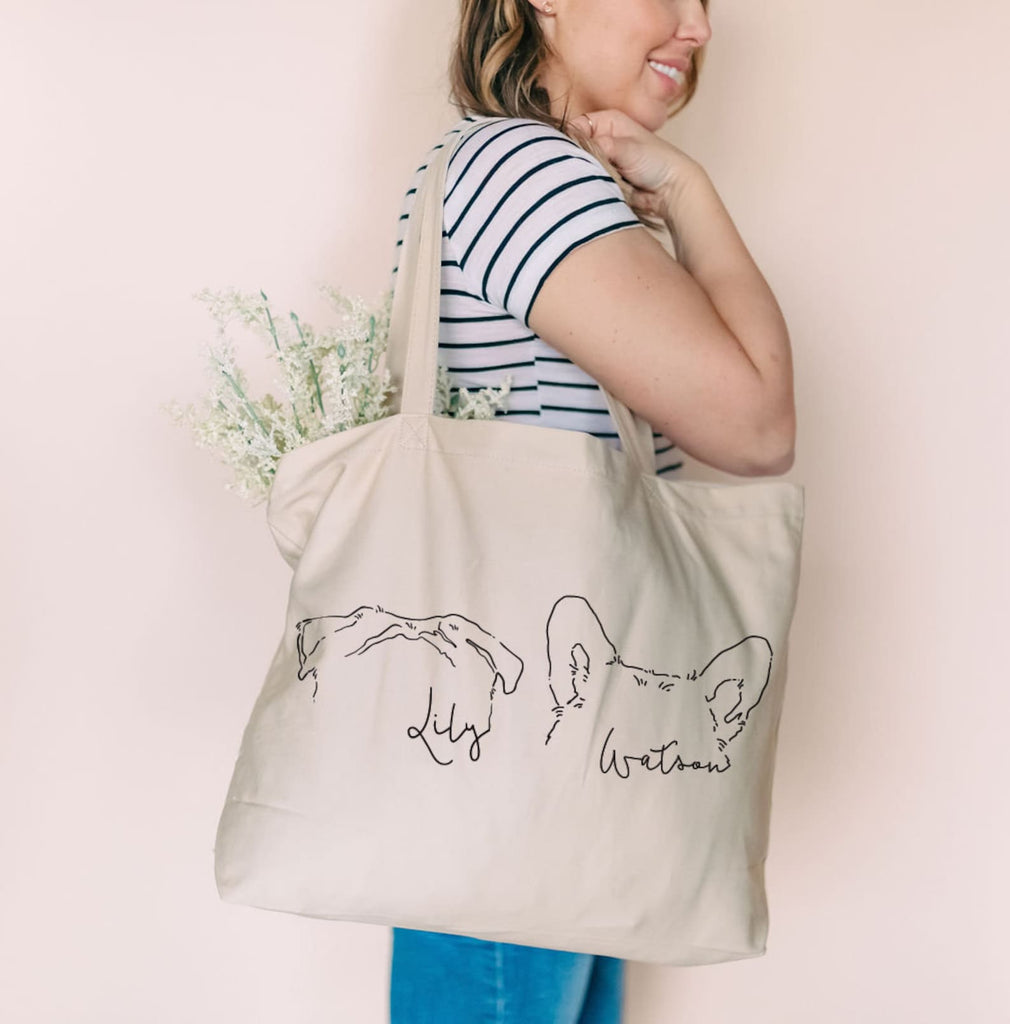 Custom Multiple Dog, Cat, or Other Pet's Ears Outline Tattoo Inspired Dog Mom Tote