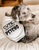 Cute, But Kinda Psycho Crazy Dog Raglan Shirt in Black and White - Modeled by Bogey the Goldendoodle