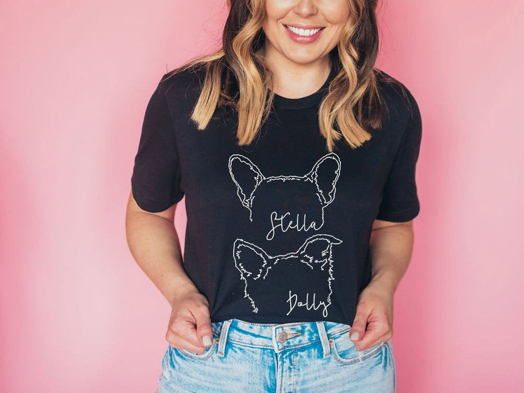 Women's Custom Personalized Dog Ears Outline Cursive Names Tattoo Inspired  Bella + Canvas T-Shirt in Black