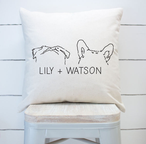 Custom Multiple Dog, Cat, or Other Pet's Ears Outline Block Font 18" x 18" Pillow or Pillow Cover