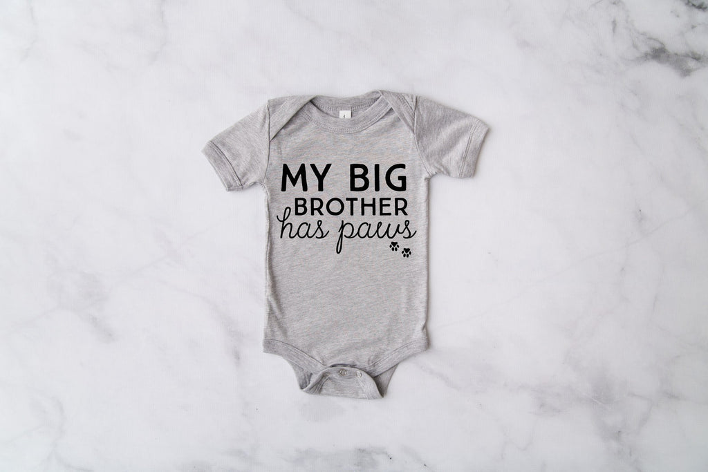 INFANT Baby Bodysuit Single or Set Custom My Best Friend Has Paws My Sibling Has Paws Dog Lovers Baby Kid's Bodysuit in Light Grey