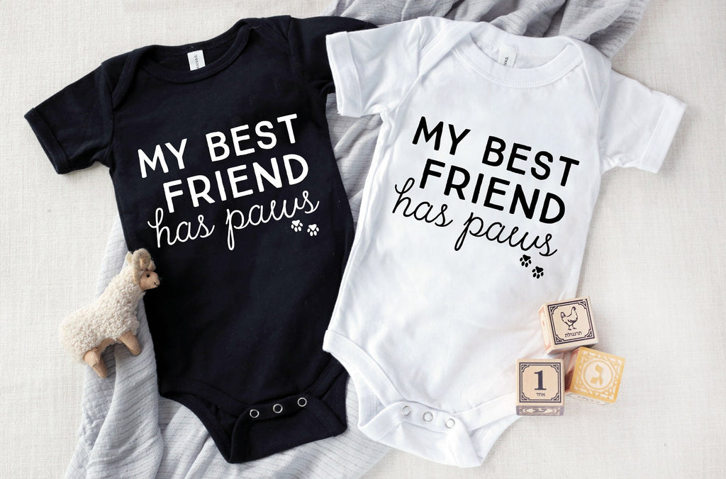 INFANT Baby Bodysuit Single or Set Custom My Best Friend Has Paws My Sibling Has Paws Dog Lovers Baby Kid's Bodysuit in Black and White