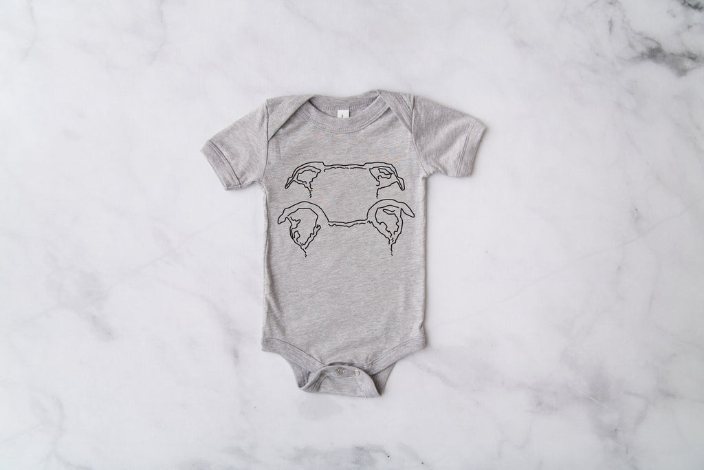 INFANT Baby Bodysuit Single or Set Custom Simple Dog, Cat, or Other Pet Ears Kid's Outline Personalized Baby Bodysuit in Light Grey Heather