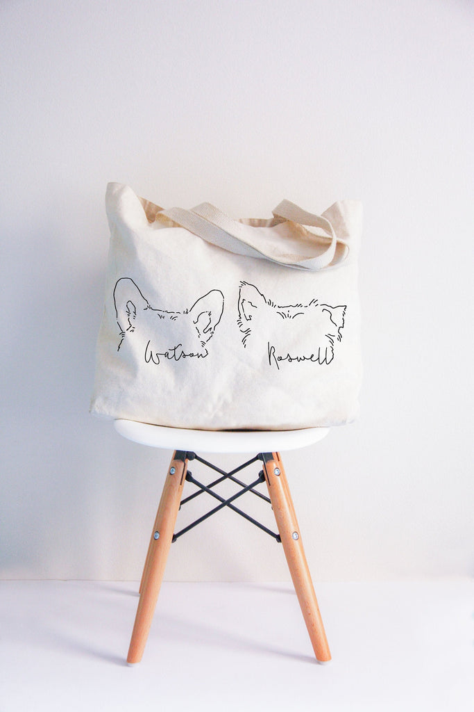Custom Multiple Dog, Cat, or Other Pet's Ears Outline Tattoo Inspired Dog Mom Tote