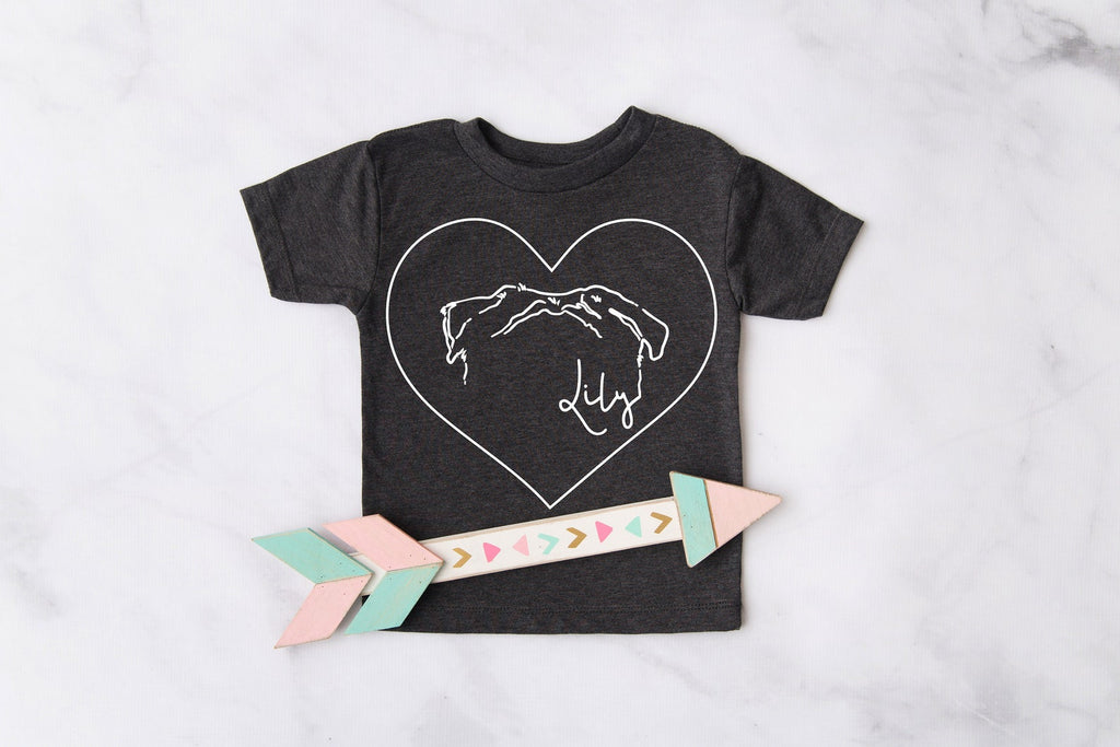 INFANT, TODDLER, or YOUTH Custom Dog or Cat Ears Heart Outline Kid's T-Shirt in Dark Grey Heather