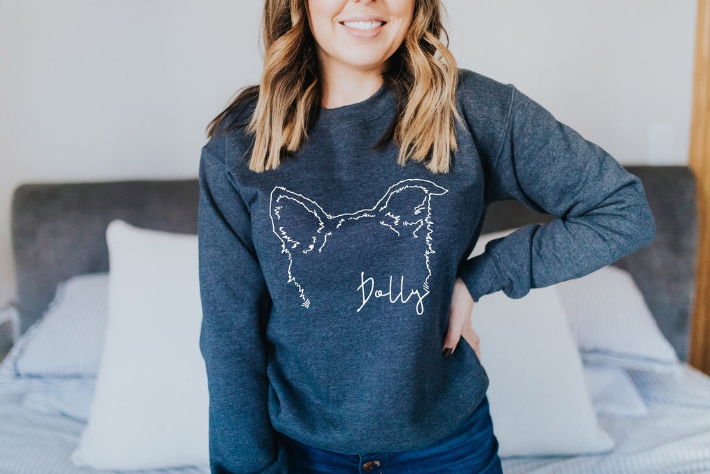 Custom Dog, Cat, or Other Pet's Ears Outline Tattoo Inspired Crew Neck Bella + Canvas Unisex Sweatshirt or Hoodie