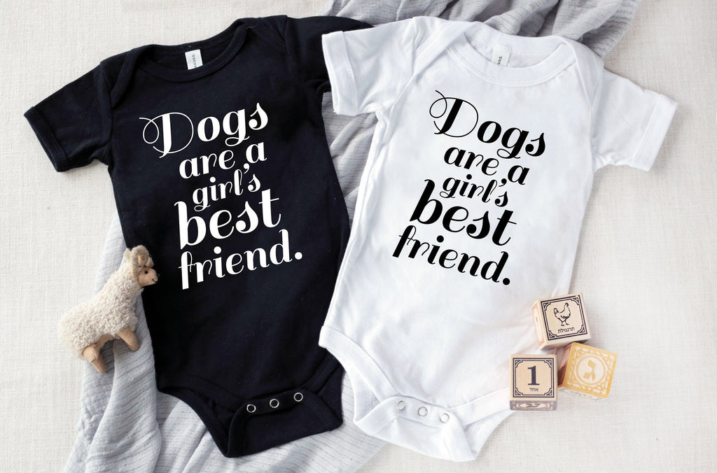 INFANT Baby Bodysuit Single or Set Custom Dogs are a Girl's Best Friend Baby Kid's Bodysuit in Black and White
