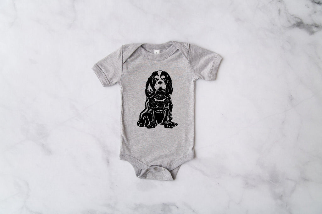 INFANT Baby Bodysuit Single or Set Custom Custom Linocut Dog Kid's Bodysuit in Light Grey Heather
