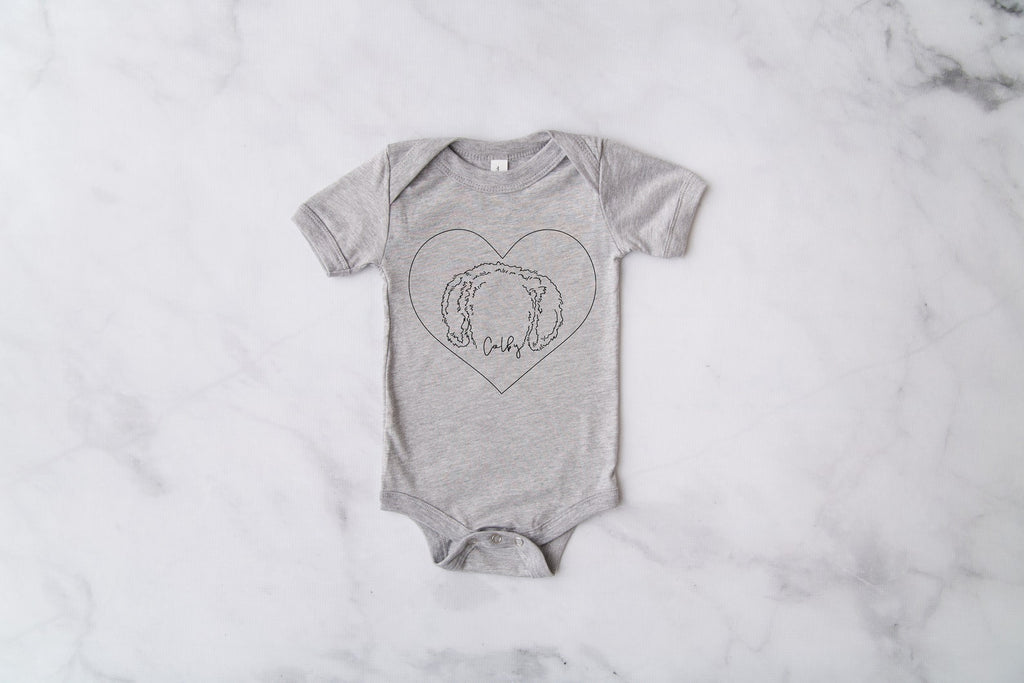 INFANT Baby Bodysuit Single or Set Custom Heart Dog, Cat, or Other Pet Ears Kid's Outline Personalized Baby Bodysuit in Light Grey Heather