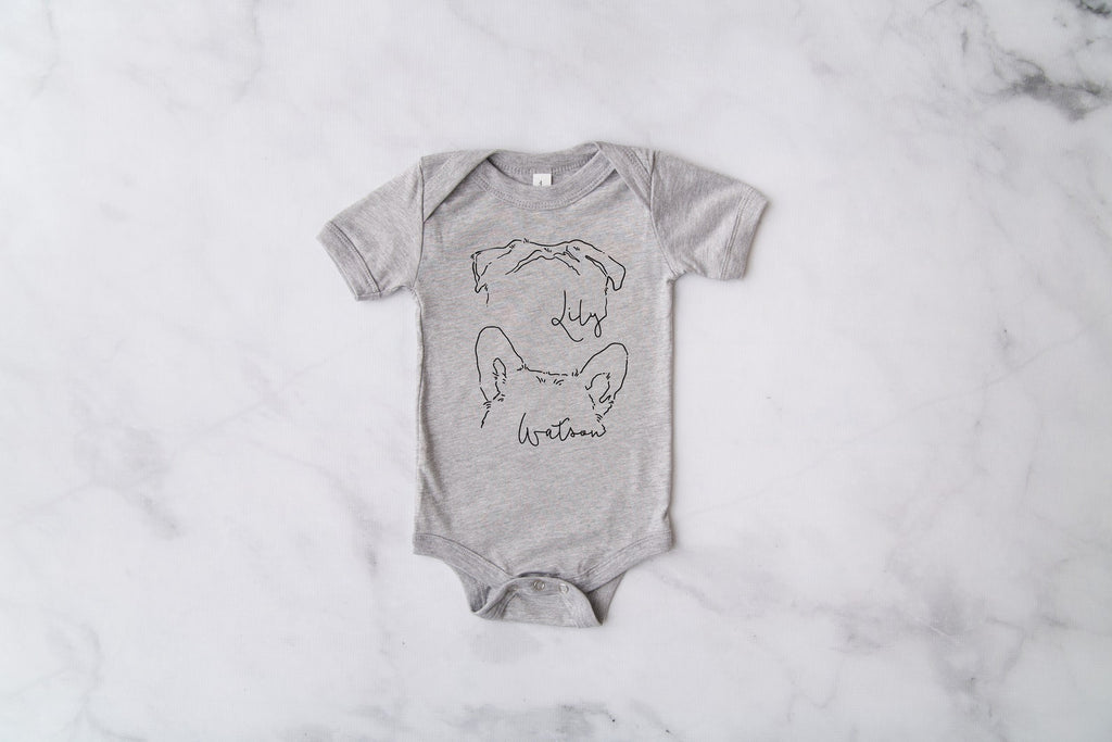 INFANT Baby Bodysuit Single or Set Custom Multiple Dog, Cat, or Other Pet Ears Kid's Outline Personalized Baby Bodysuit in Light Grey Heather