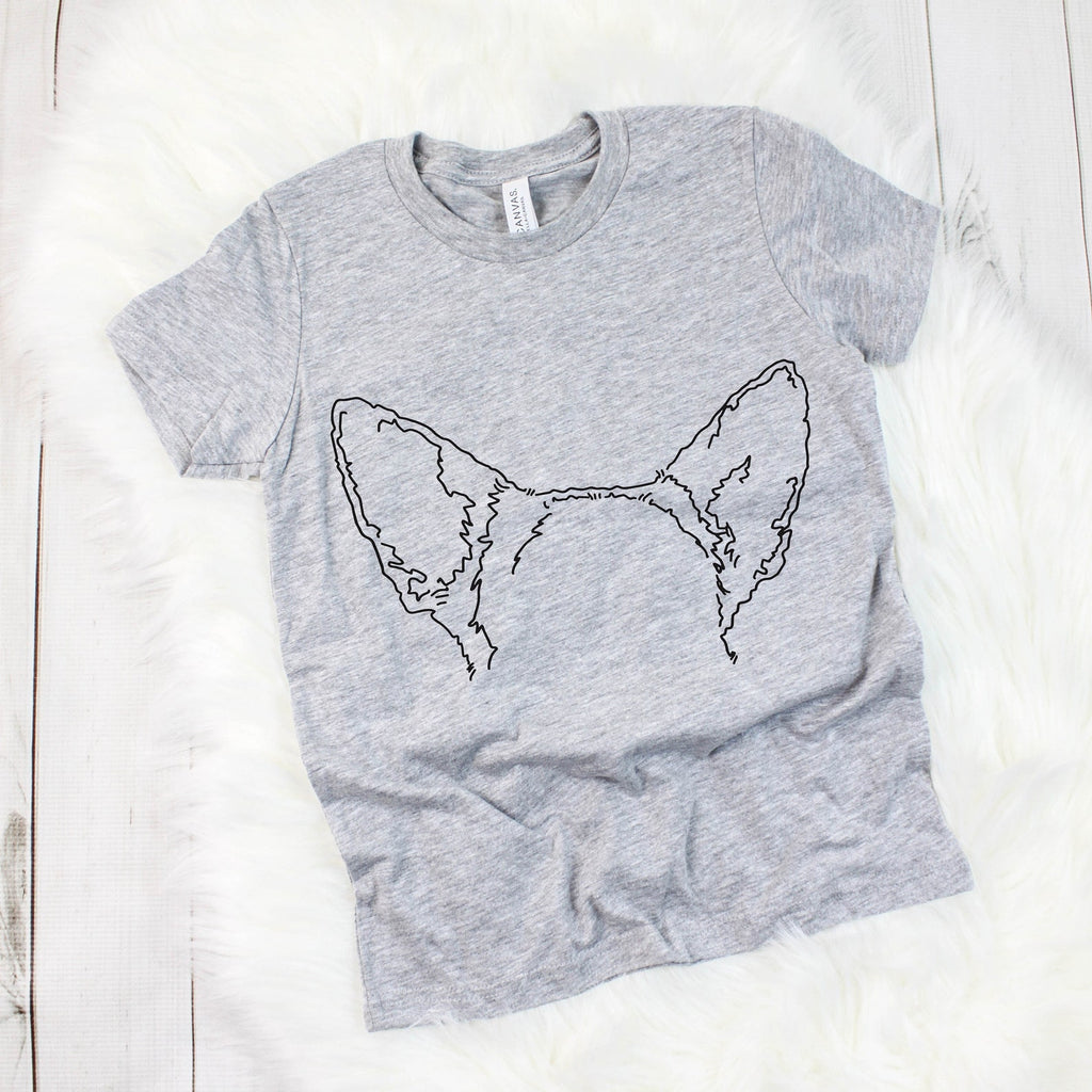 INFANT, TODDLER, or YOUTH Custom Minimalist Dog or Cat Ears Outline Kid's T-Shirt in Light Grey