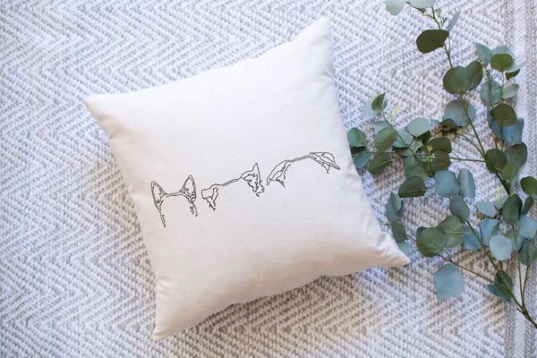 Custom Multiple Dog, Cat, or Other Pet's Ears Outline Minimalist 18" x 18" Pillow or Pillow Cover