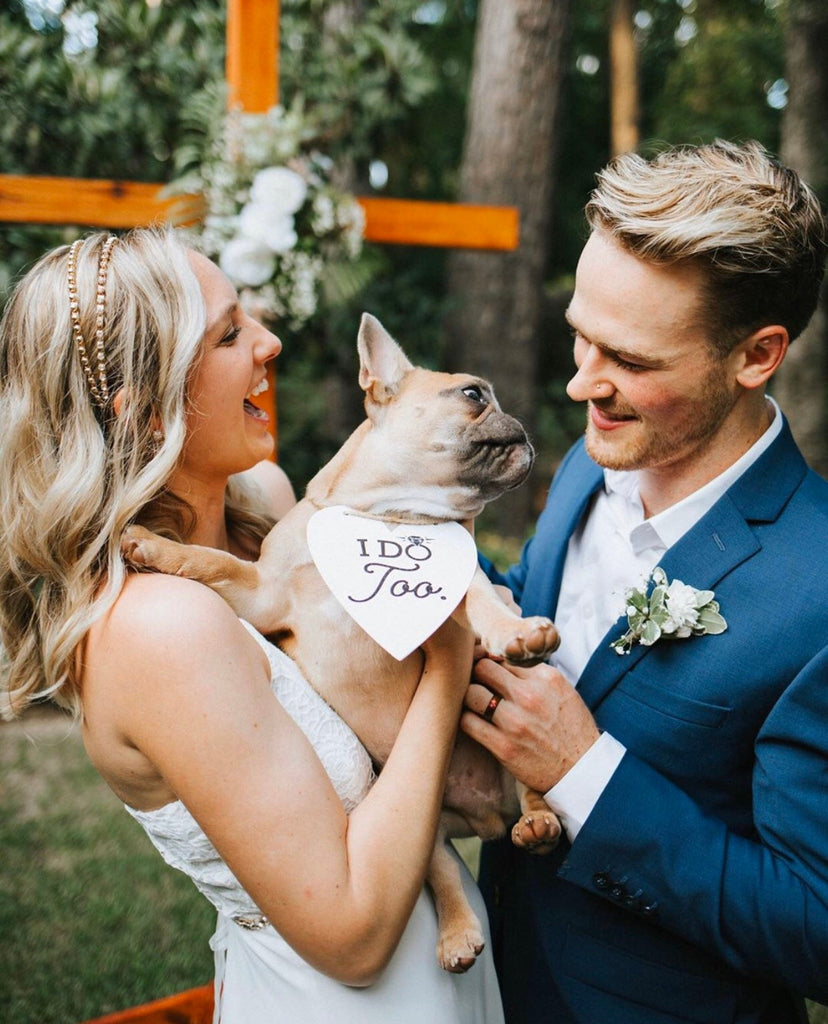 I Do Too Wedding Date Announcement Engagement Photo Shoot Special Occasion Dog Sign Dog Photo Prop Sign for Photo Shoot - 5x7 Heart Sign Modeled by French Bulldog Frenchie