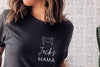 Custom Dog, Cat, or Other Pet's Ears Mom Graphic T-Shirt in Black - Personalized with "Jack's Mama" and halo dog ears