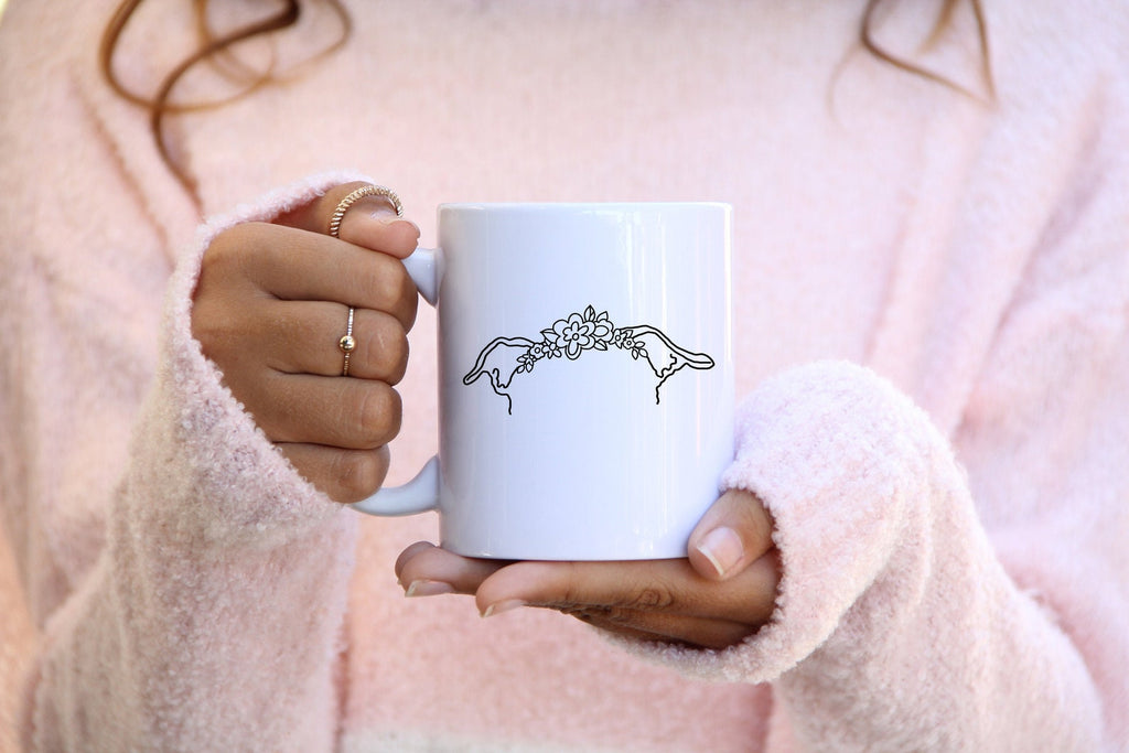 Custom Dog or Cat Ears Flower Crown Pet Outline Tattoo Inspired Mug