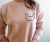 Personalized Dog, Cat, or Other Pet's Ears Pocket Outline Tattoo Inspired Pocket Crew Neck Women's Men's Sweatshirt Hoodie in Peach
