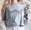 Women's Custom Dog or Cat Ears Flower Crown Outline Tattoo Inspired Bella + Canvas Relaxed Crewneck T-Shirt in Light Heather Grey