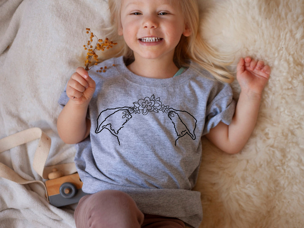 INFANT, TODDLER, or YOUTH Custom Dog or Cat Ears Flower Crown Outline Kid's T-Shirt in Light Grey Heather