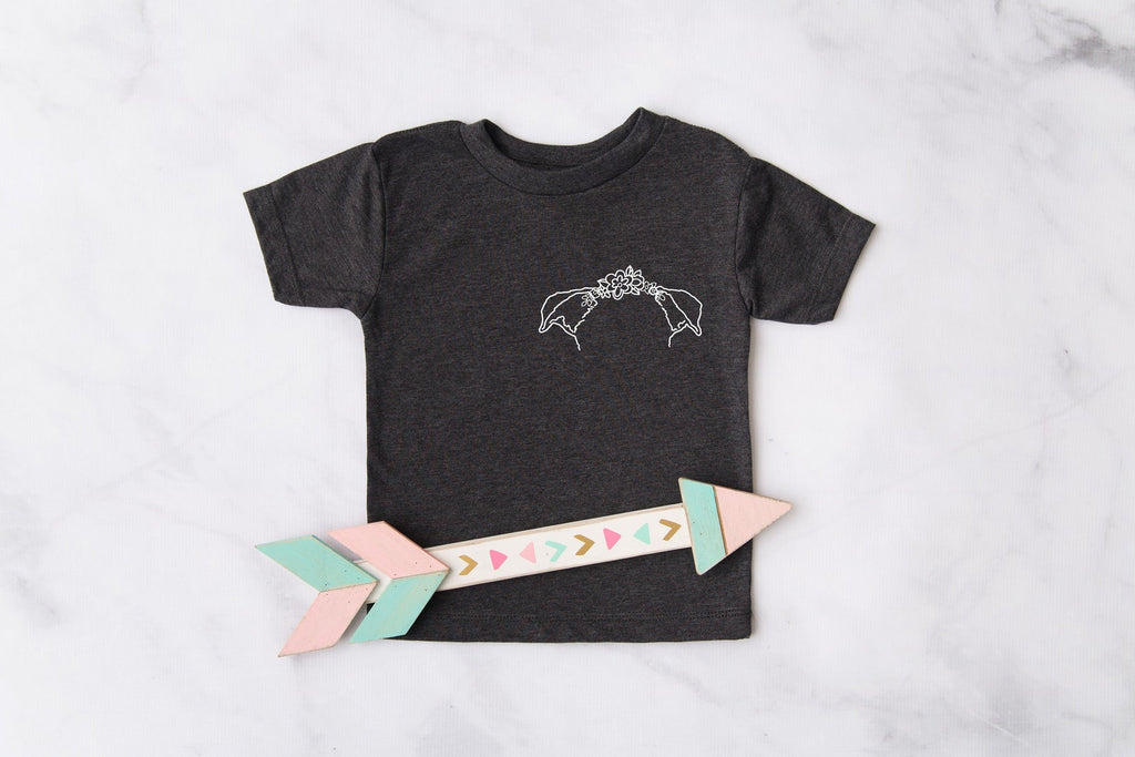 INFANT, TODDLER, or YOUTH Custom Dog or Cat Ears Outline Minimalist Pocket Kid's T-Shirt in Dark Grey Heather