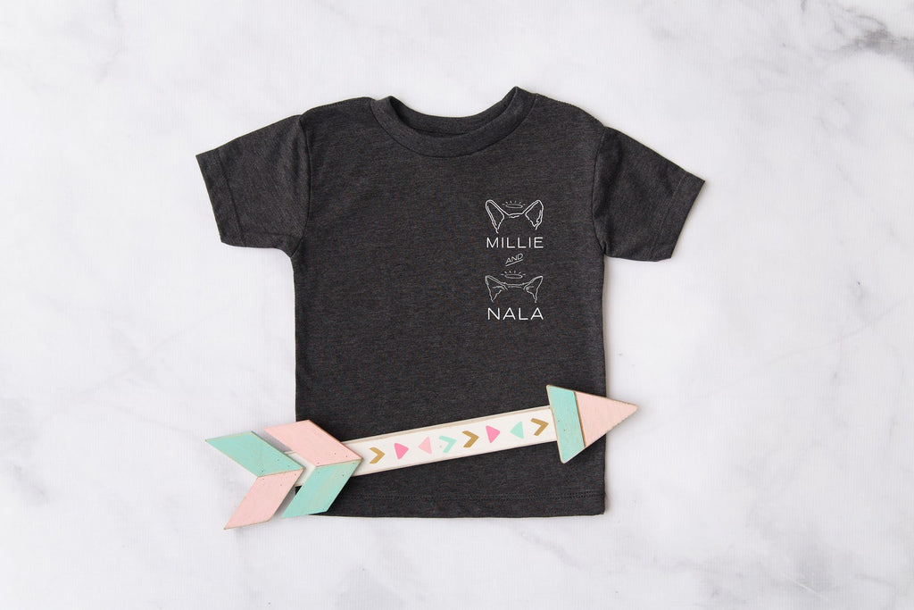 INFANT, TODDLER, or YOUTH Custom Multiple Dog, Cat, or Other Pet's Ears Outline Pocket Kid's T-Shirt in Dark Grey Heather