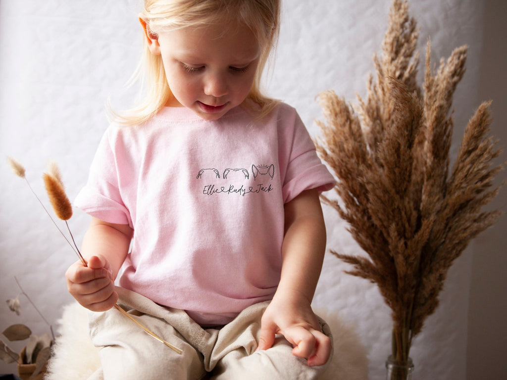 INFANT, TODDLER, or YOUTH Custom Dog or Cat Ears Outline Pocket Kids T-Shirt - Pink Crewneck