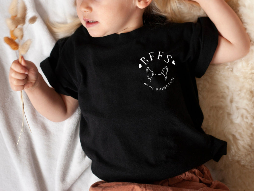 INFANT, TODDLER, or YOUTH Custom Dog or Cat Ears Best Friends Outline Pocket Kid's T-Shirt in Black