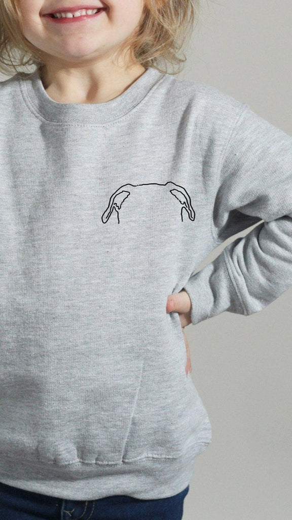 Pick a Style Toddler OR Youth Custom Dog, Cat, or Other Pet's Ears Outline Pocket Sweatshirt or Hoodie - Light Heather Grey Crewneck