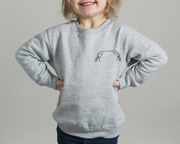 Pick a Style Toddler OR Youth Custom Dog, Cat, or Other Pet's Ears Outline Pocket Sweatshirt or Hoodie - Light Heather Grey Crewneck