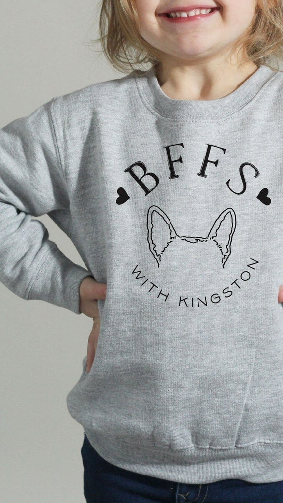 Pick a Style Toddler OR Youth Kid's Custom Dog, Cat, or Other Pet's Ears BFFs Besties Sweatshirt or Hoodie in Light Grey Heather