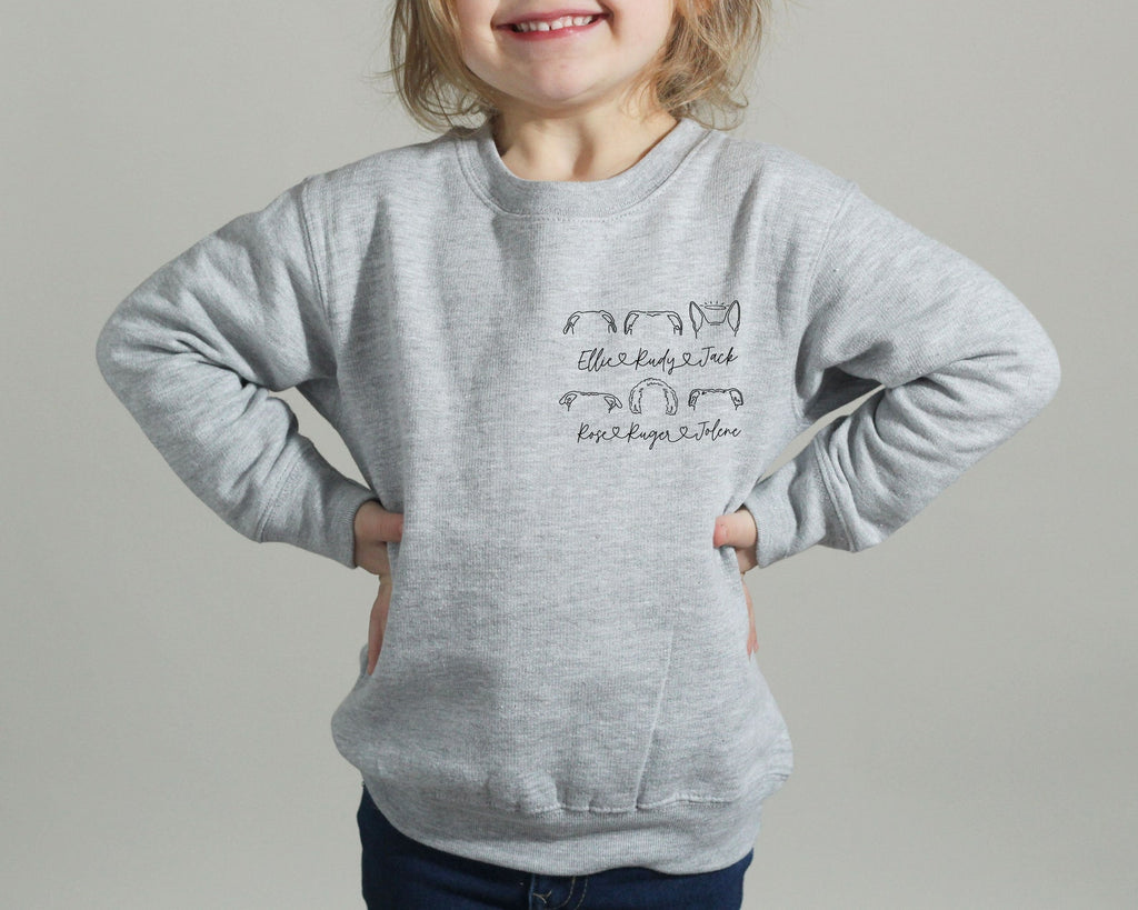 Pick a Style Toddler OR Youth Kid's Custom Dog, Cat, or Other Multiple Pet's Ears Sweatshirt or Hoodie in Light Grey Heather