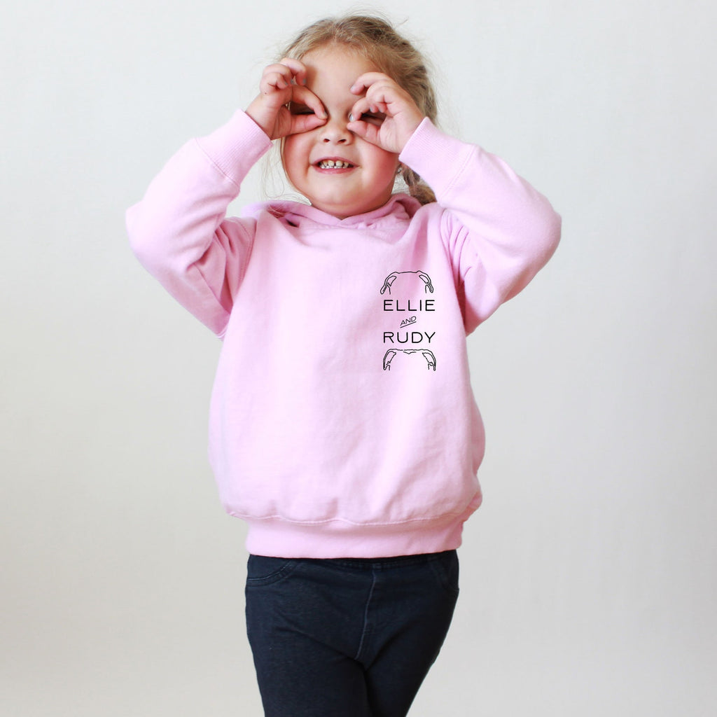 Pick a Style Toddler OR Youth Kid's Custom Dog, Cat, or Other Multiple Pet's Ear Outlines Sweatshirt or Hoodie in Light Pink