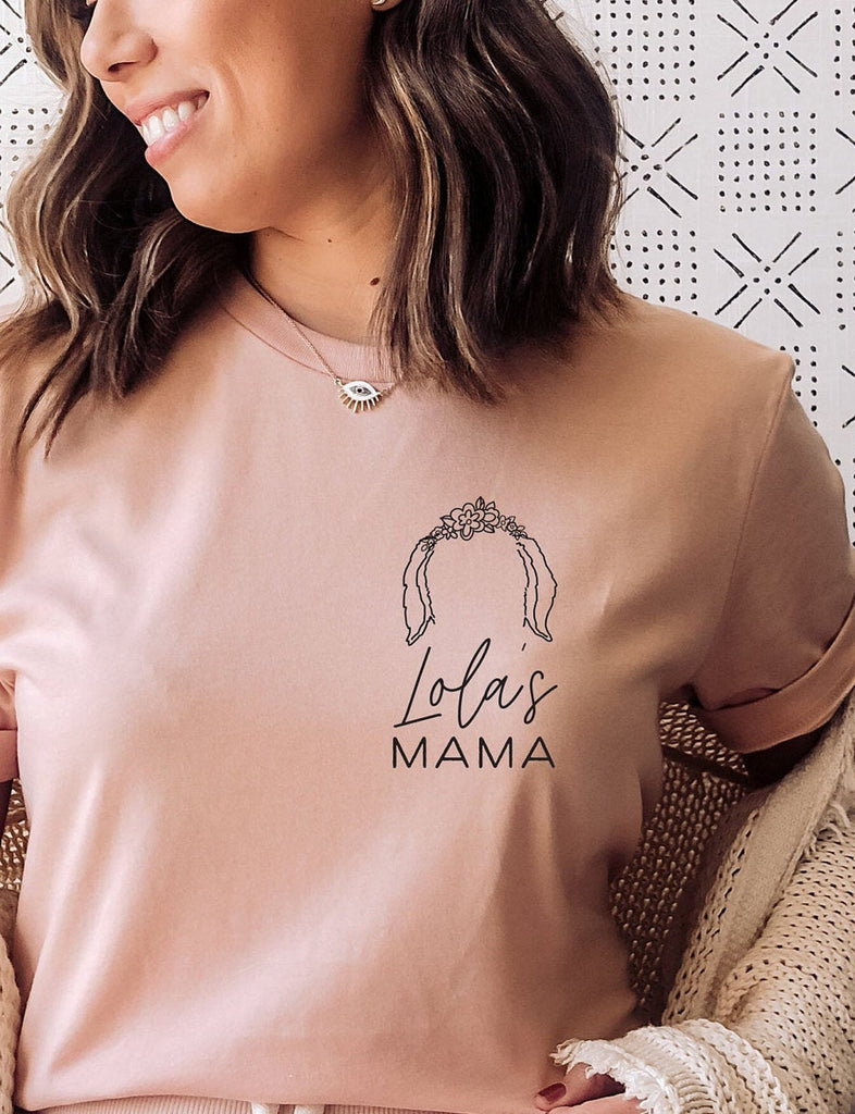 Custom Dog, Cat, or Other Pet's Ears Mom Graphic T-Shirt in Peach with Flower Crown Dog Ears Graphic and Mama Lettering
