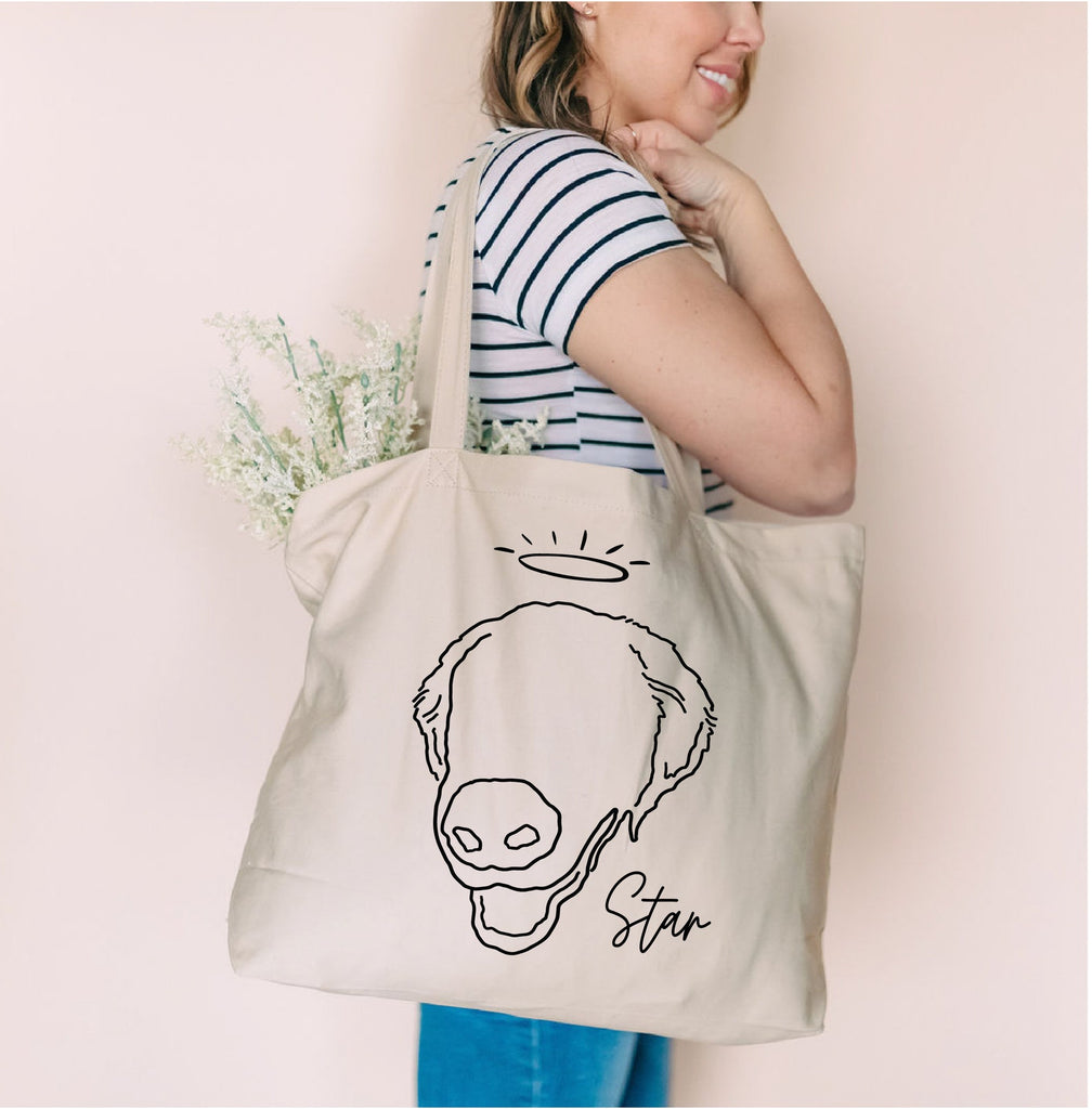 Custom Full Head Dog, Cat, or Other Pet's Ears Outline Tattoo Inspired Dog Mom Tote - With Halo