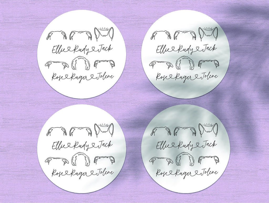 Personalized Dog, Cat, or Other Pet's Ears Outline Sticker/s or Gift Tags