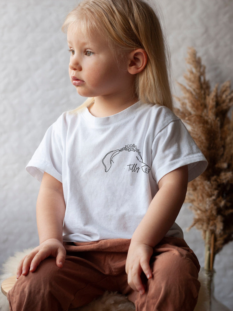 INFANT, TODDLER, or YOUTH Custom Full Head Dog, Cat, or Other Pet's Ears Outline Pocket Kid's T-Shirt in White