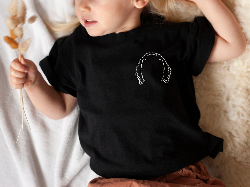 INFANT, TODDLER, or YOUTH Custom Dog or Cat Ears Outline Minimalist Pocket Kid's T-Shirt in Black