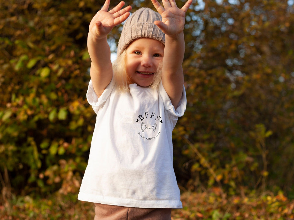 INFANT, TODDLER, or YOUTH Custom Dog or Cat Ears Best Friends Outline Pocket Kid's T-Shirt in White