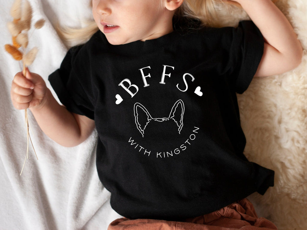 INFANT, TODDLER, or YOUTH Custom Dog, Cat, or Other Pet's Ears Best Friends Outline Pocket Kid's T-Shirt in Black