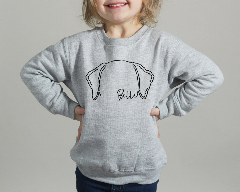 Pick a Style Toddler OR Youth Kid's Custom Dog, Cat, or Other Pet's Ears Outline Sweatshirt or Hoodie in Light Grey Heather