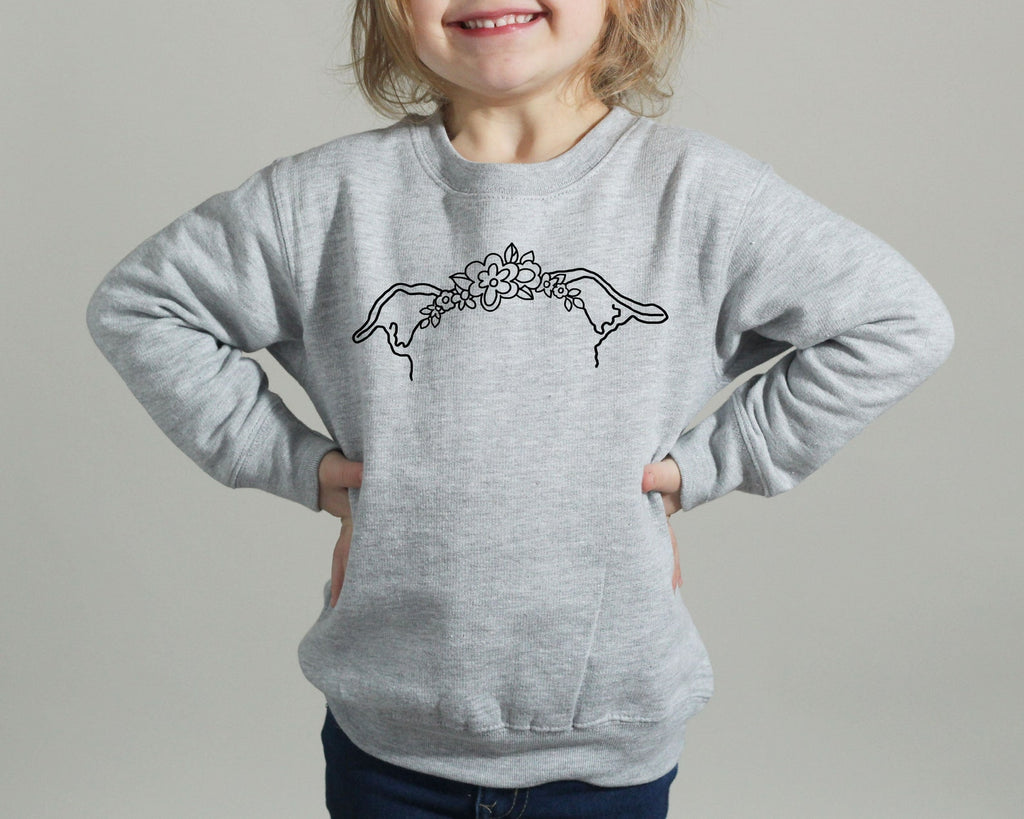 Pick a Style Toddler OR Youth Kid's Personalized Dog, Cat, or Other Pet's Ears Flower Crown Sweatshirt or Hoodie in Light Grey Heather