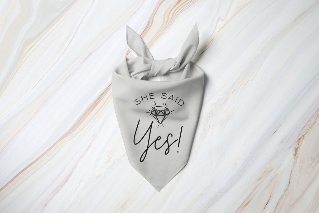 She Said Yes Dog Engagement Ring Wedding Bandana in Light Grey Silver