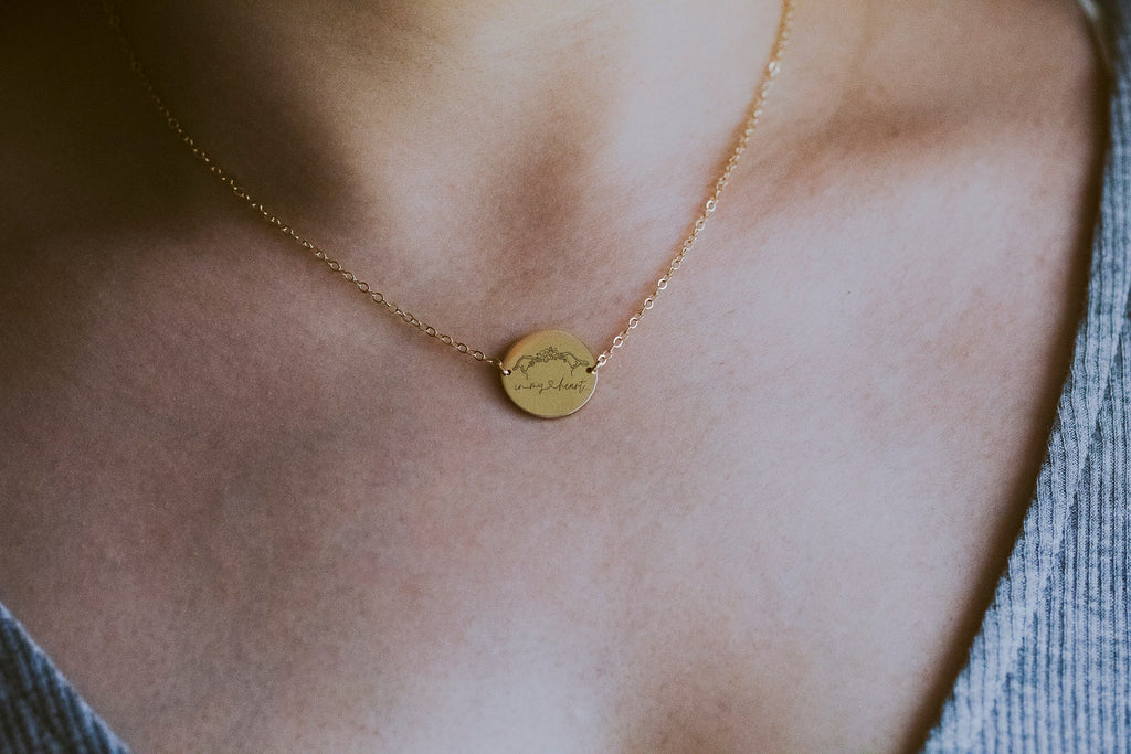 Personalized Dog or Cat Ears In Memory Outline Tattoo Inspired Necklace - 16MM Gold Circle Pendant